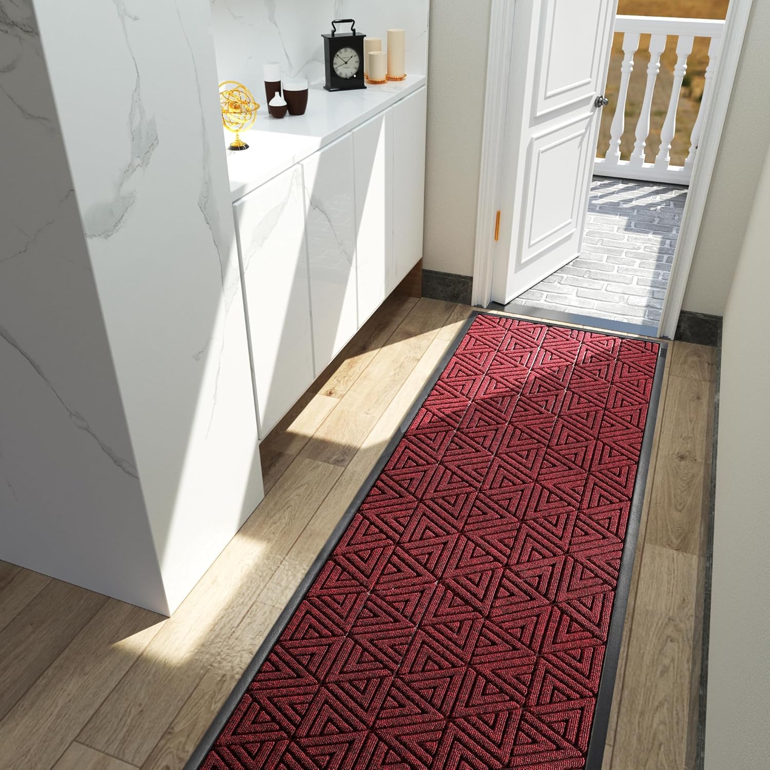Yimobra Front Door Mat Outside Entrance 72 x 24, Waterproof and Washable Outdoor Mat, Non Slip Rubber Backing, Heavy Duty Welcome Matt for Home Entry Floor Porch Garage Office, Low Profile, Black Red