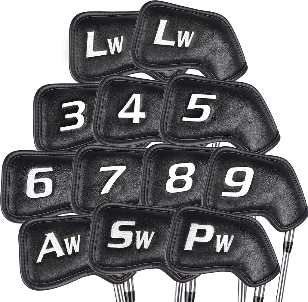 CHAMPKEY Premium Golf Club Covers for Men 12 Pack - Comfortable Polyurethane Golf Iron Covers - Ideal Golf Head Covers for Clubs