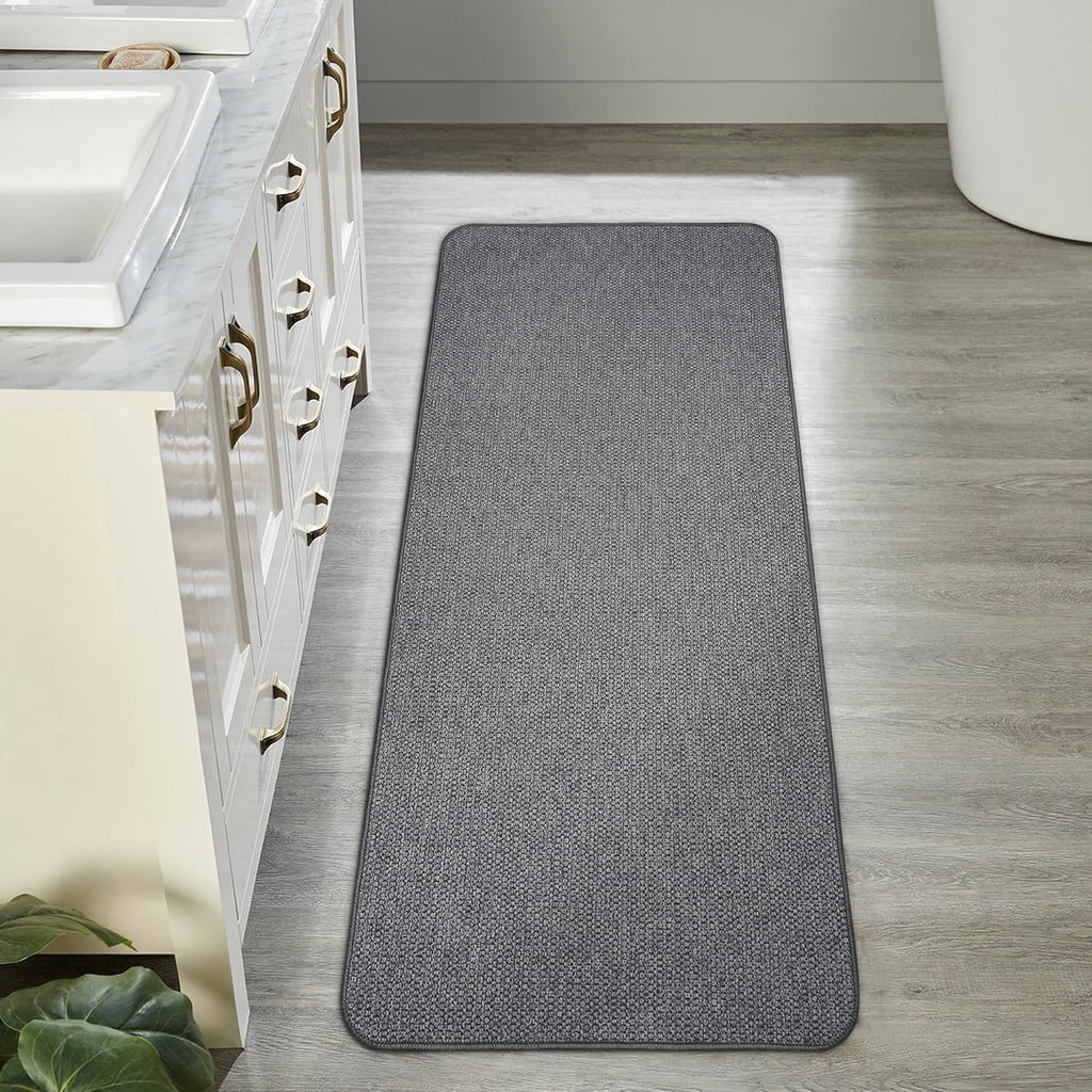 Bath Mat,Ultra Thin Bathroom Runner Rugs,Large Bath Mats for Bathroom,Quick Dry,Non-Slip,Machine Washable,Low Pile,Bath Rug,Shower Outside,Sink,Home Decor Accessories.Dark Grey,2'x5'（24x60inch）