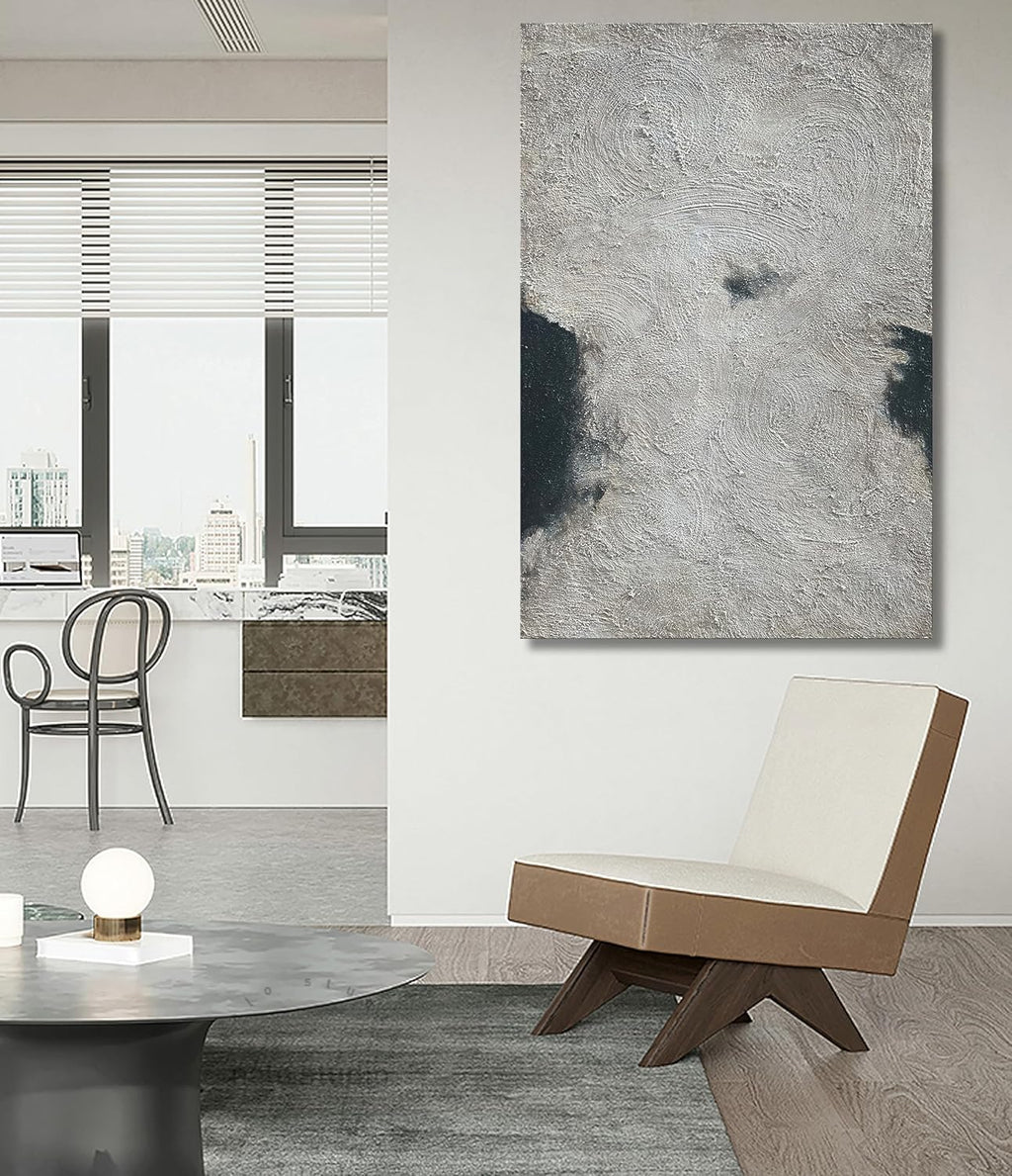 NANKAI Minimalist Art Hand Painted Black and Gray Abstract Oil Painting Canvas Wall Art 36x24 Inch Home Wall Decoration