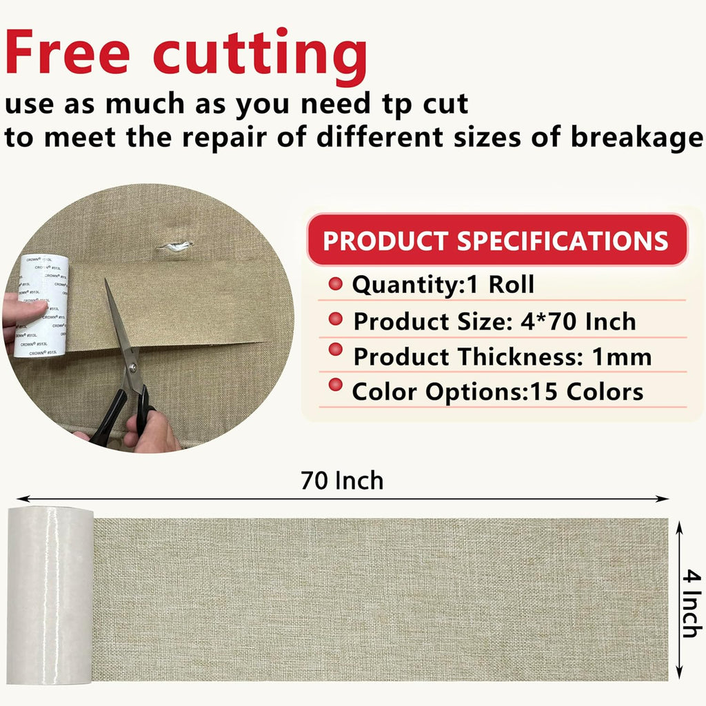 Linen Repair Tape 4x70 Inch Self-Adhesive Couch Patch Repair Fabric Patch for Furniture,Sofas,Cushion,Chairs,Bags,Linen Goods(Oatmeal)