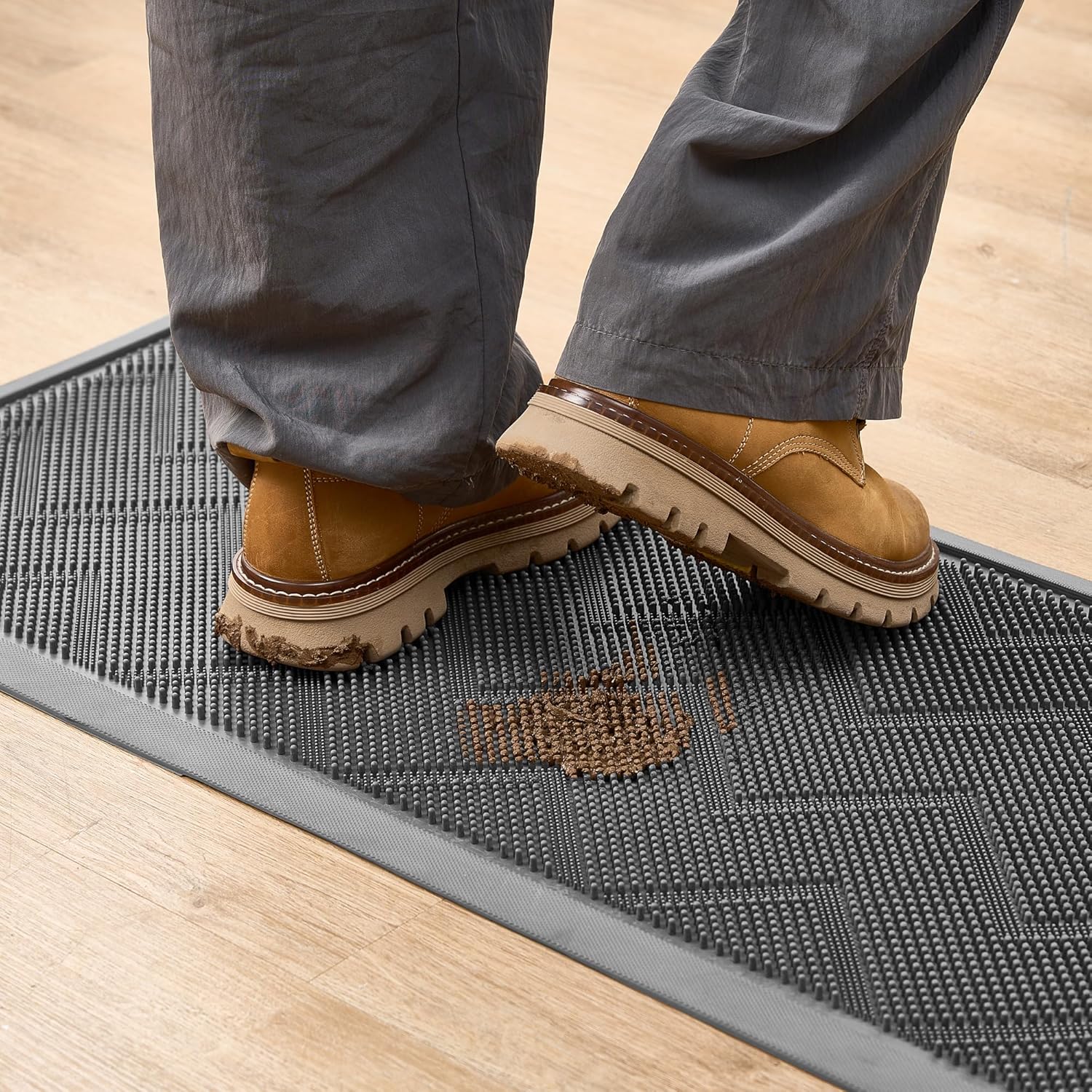 HAMARA Front Door Mat for Outside Entrance 35.5"x17" – Anti-Slip Dirt-Trapping Waterproof Rubber Indoor & Outdoor Mat with Textured Surface for Entryway - Heavy Duty All Weather Doormat – Grey