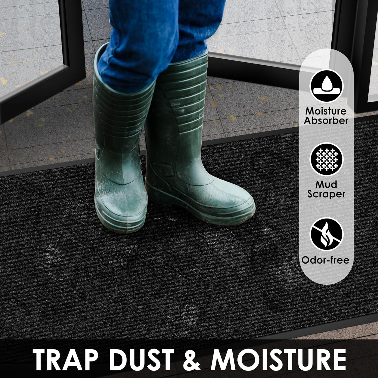 2′ x 6′ Front Door Mat Indoor Outdoor Entrance, Commercial Floor Mat Heavy Duty Dirt Trapper Entryway Doormat, Custom Size Non Slip Rubber Backing Welcome mat, Door Mat for High Traffic Area