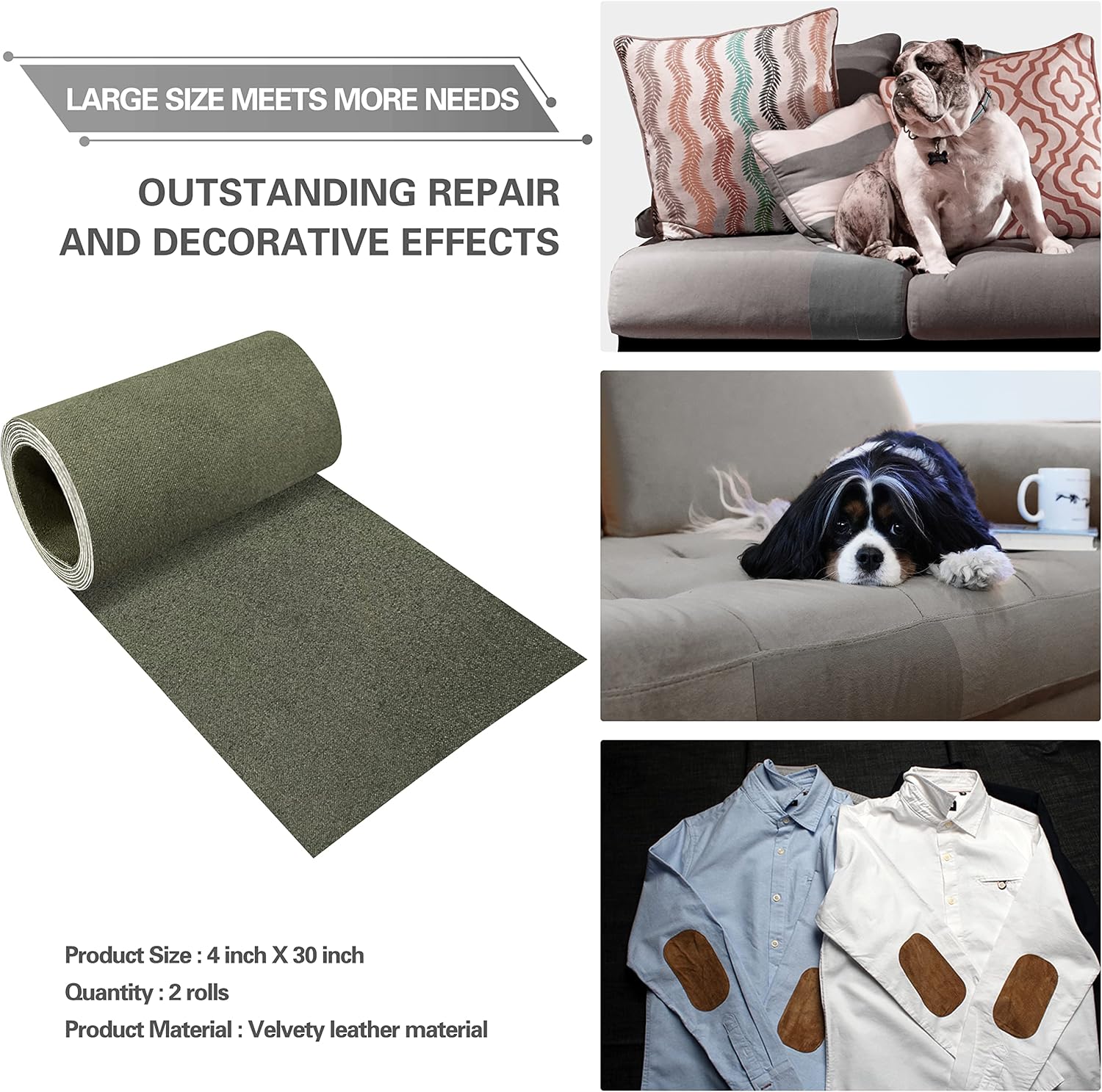 Azobur Sofa Fabric Repair Patch, Oversized Microfiber Patch, Self-Adhesive Repair Fabric, Super Cost-Effective (Olive Green)