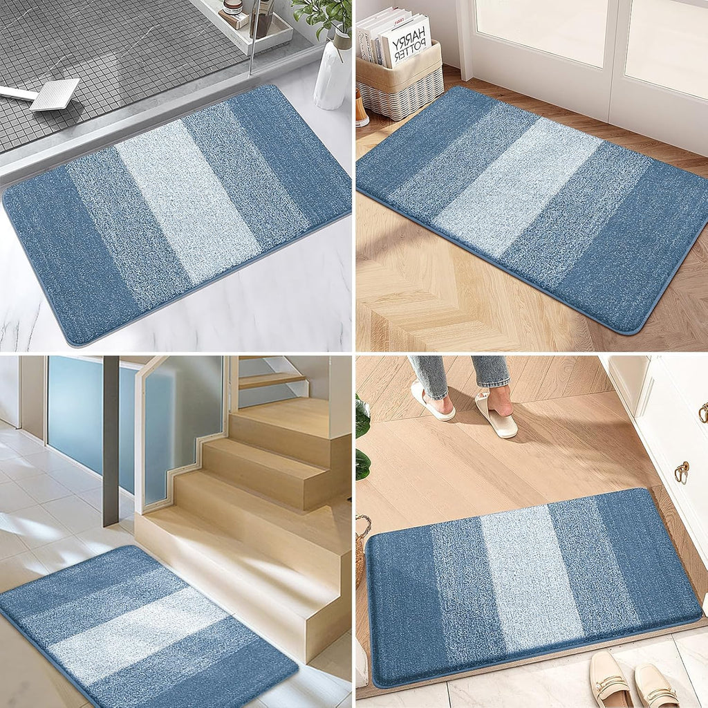 Kitinjoy Indoor Outdoor Door Mat, 48x32 Non-Slip Absorbent Dirt Trapper, Low-Profile Washable Inside Entrance Front Floor Mat, Sturdy Soft Entry Doormats for Entryway, Light Blue