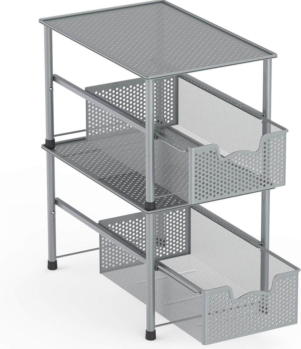 Simple Houseware Stackable Under Sink Cabinet Sliding Basket Organizer Drawer, Silver