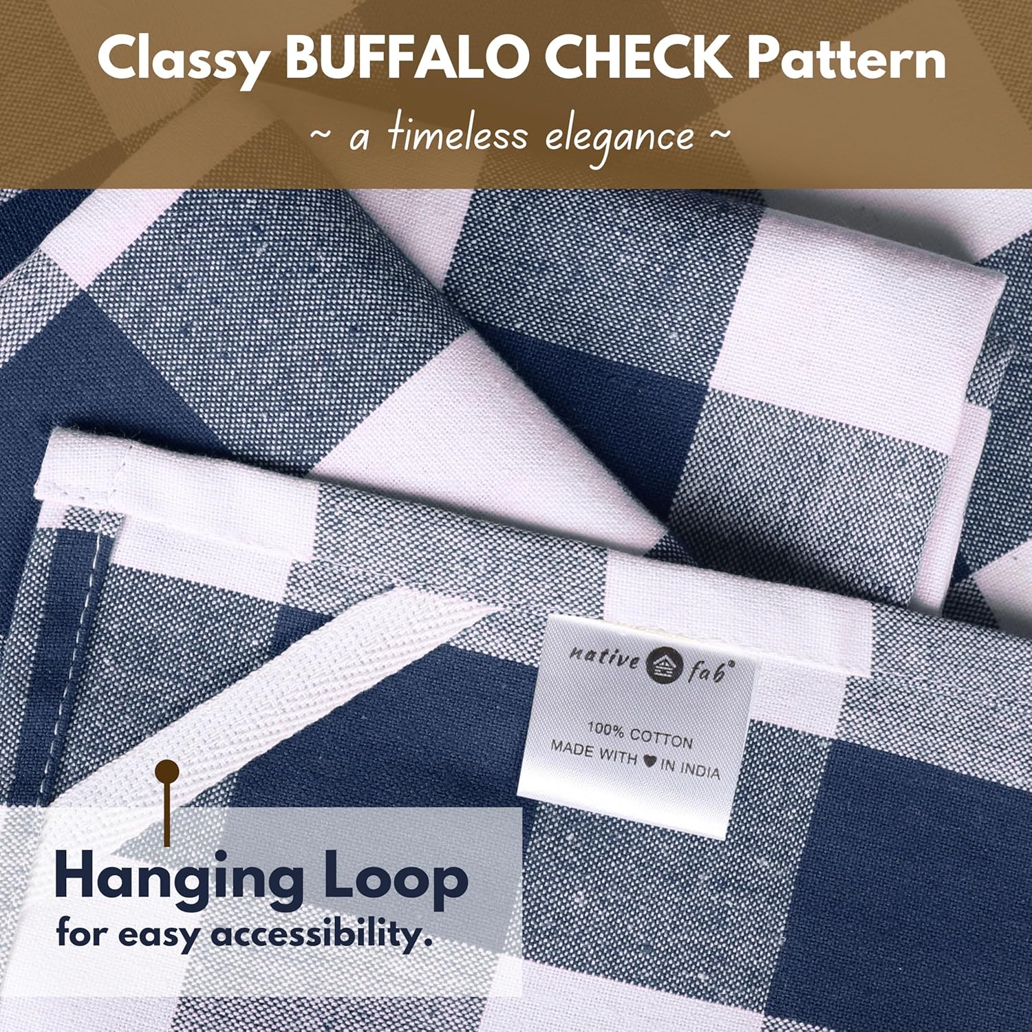 Native Fab 4-Pack Kitchen Towel with Hanging Loop 16x26 inches, Cotton Buffalo Check Kitchen Towels for Cleaning Drying, Washcloths Soft & Absorbent Cloth Rags, Bar Towel, Dish Cloth, Navy