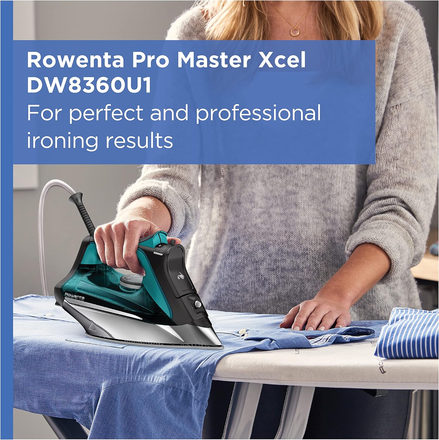 Rowenta Pro Master Stainless Steel Soleplate Steam Iron for Clothes, 210 g/min, 400 Microsteam Holes, Cotton, Wool, Poly, Silk, Linen, Nylon, 1775 Watts Iron Steamer for Clothes, Powerful Steam DW8360
