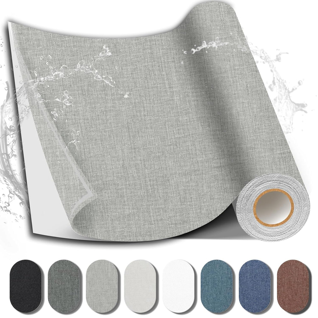 Fabric Repair Patch, 17X158 Inch Fabric Large Repair Tape, Self-Adhesive Patches for Furniture, Sofa, Car Interior, Shoes, Hand Bag, Clothing (Grey, 17X158 Inch)