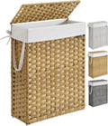 SONGMICS Slim Laundry Hamper with Lid, 14.5 Gallon (55L) Rattan Clothes Laundry Basket with Lid and Handles, Foldable, Removable Liner, Goose Yellow ULCB164N01