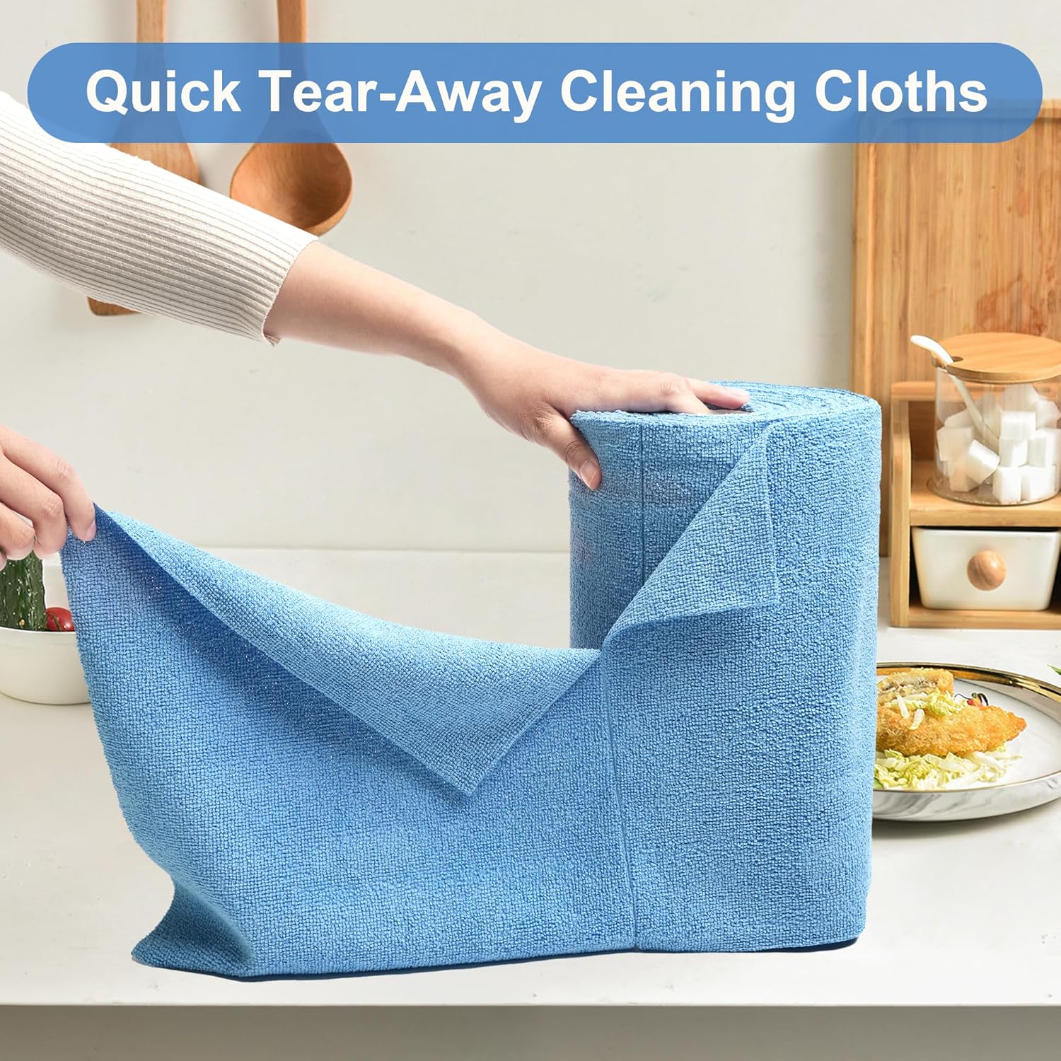 LIVOS Microfiber Cleaning Cloth Roll - 80 Pack, Reusable Paper Towels Blue Tear Away, Microfiber Towels for Cars, Super Absorbent Lint Free Cleaning Rags for House, Kitchen, Window-11.5"x11.5"