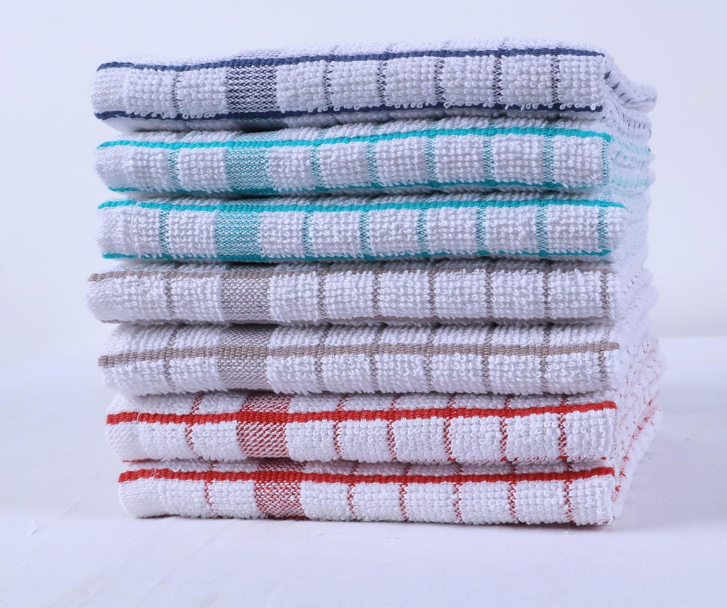 AMOUR INFINI Kitchen Dish Cloths Set of 8 - Ultra Soft, Highly Absorbent, Quick-Drying Terry Cotton Dishcloths 12"x12" Inch Wash & Cleaning Cloths for Kitchen & Dishwashing (Ass- Blue)