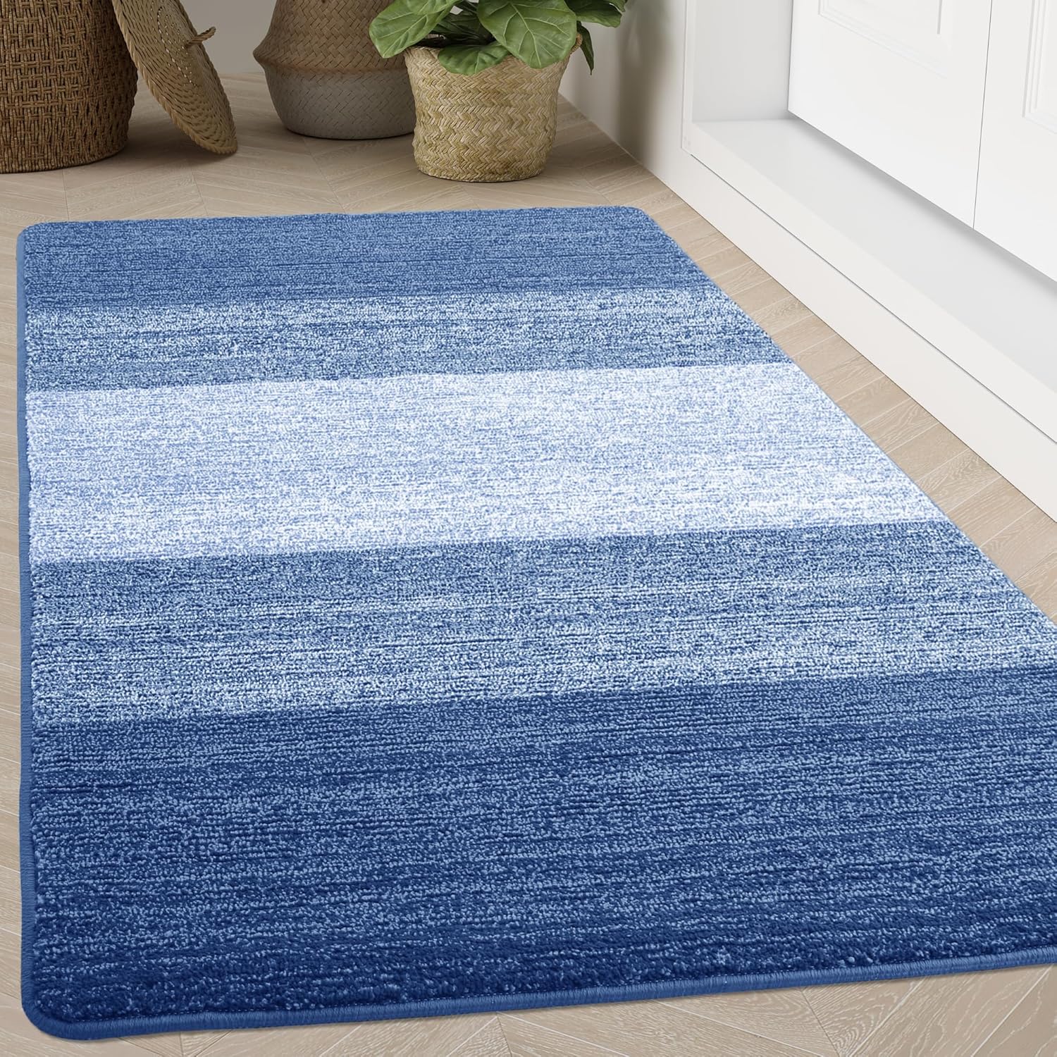 Kitinjoy Indoor Outdoor Door Mat, 71x47 Non-Slip Absorbent Dirt Trapper, Low-Profile Washable Inside Entrance Front Floor Mat, Sturdy Soft Entry Doormats for Entryway, Navy Blue