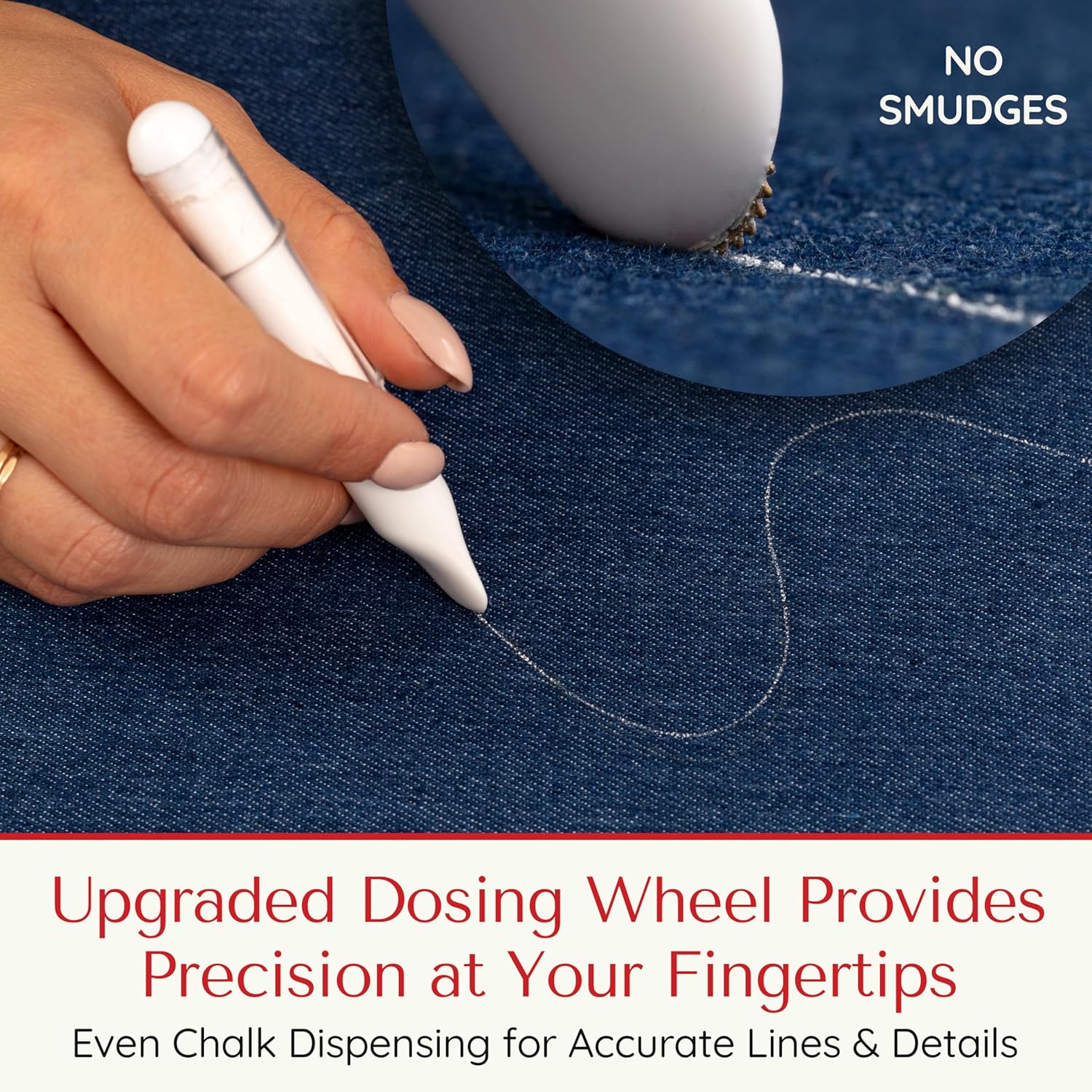 Fabric Markers for Sewing – Ergonomic Tailors Chalk Pen with Improved Dosing Wheel for Sharp Lines - Washable Sewing Chalk Marking Pens that are Compatible with Most Fabrics - White 1 Pack