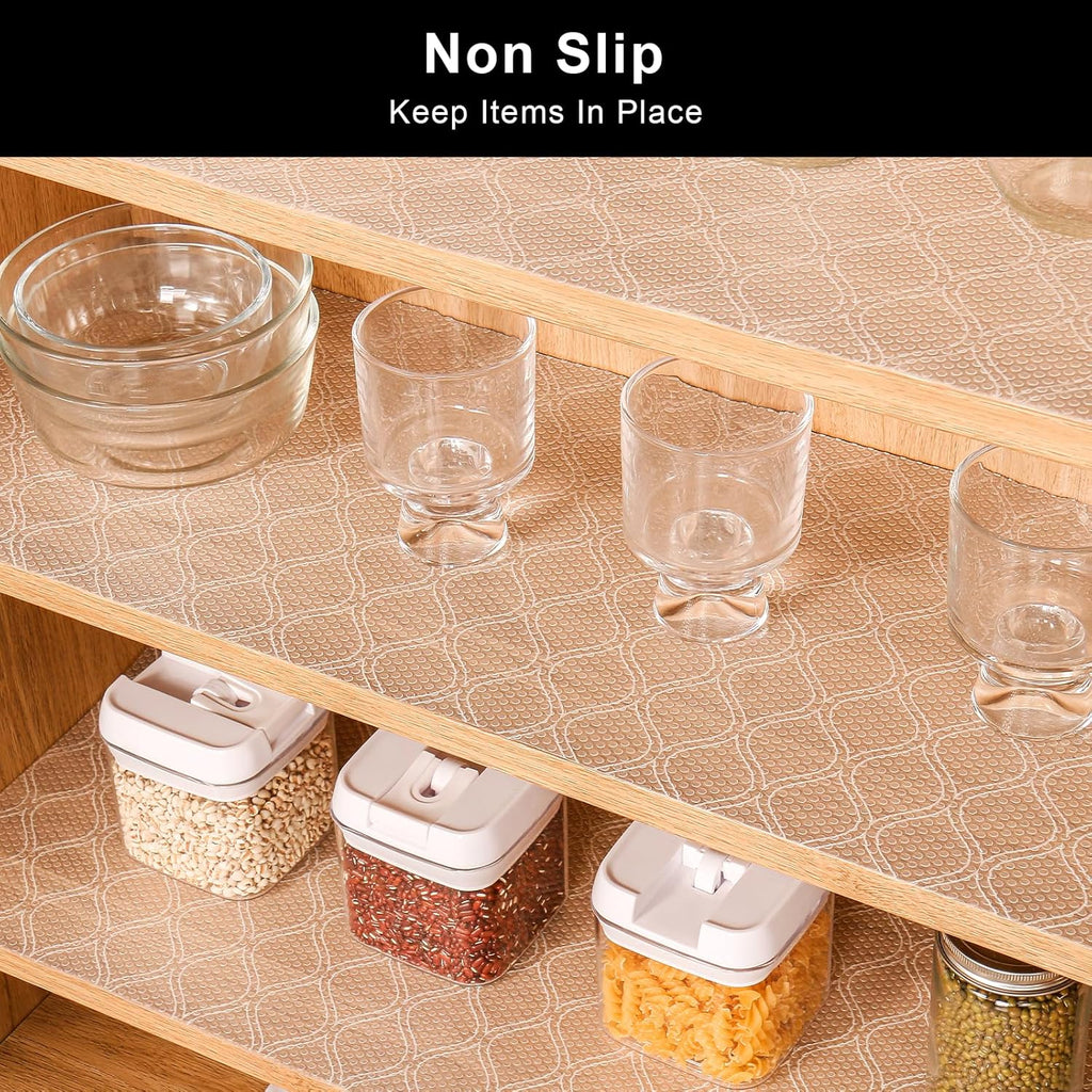 Cooyes Drawer and Shelf Liner, Non-Adhesive Shelf Liners for Kitchen Cabinets, Thick Strong Grip Mats for Desk, Shelves, Bathroom Drawers, Fridge, Cabinet Protection