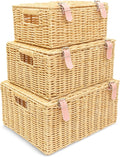 Wicker Storage Baskets with Lids – Set of 3 (Large, Medium, Small) for Organizing Clothes, Toys, Books – Stackable Basket with Lid for Bedroom, Nursery, and Home Decor
