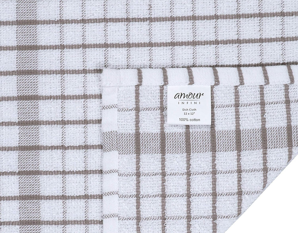 AMOUR INFINI Kitchen Dish Cloths Set of 8 - Ultra Soft, Highly Absorbent, Quick-Drying Terry Cotton Dishcloths 12"x12" Inch Wash & Cleaning Cloths for Kitchen & Dishwashing (Beige)