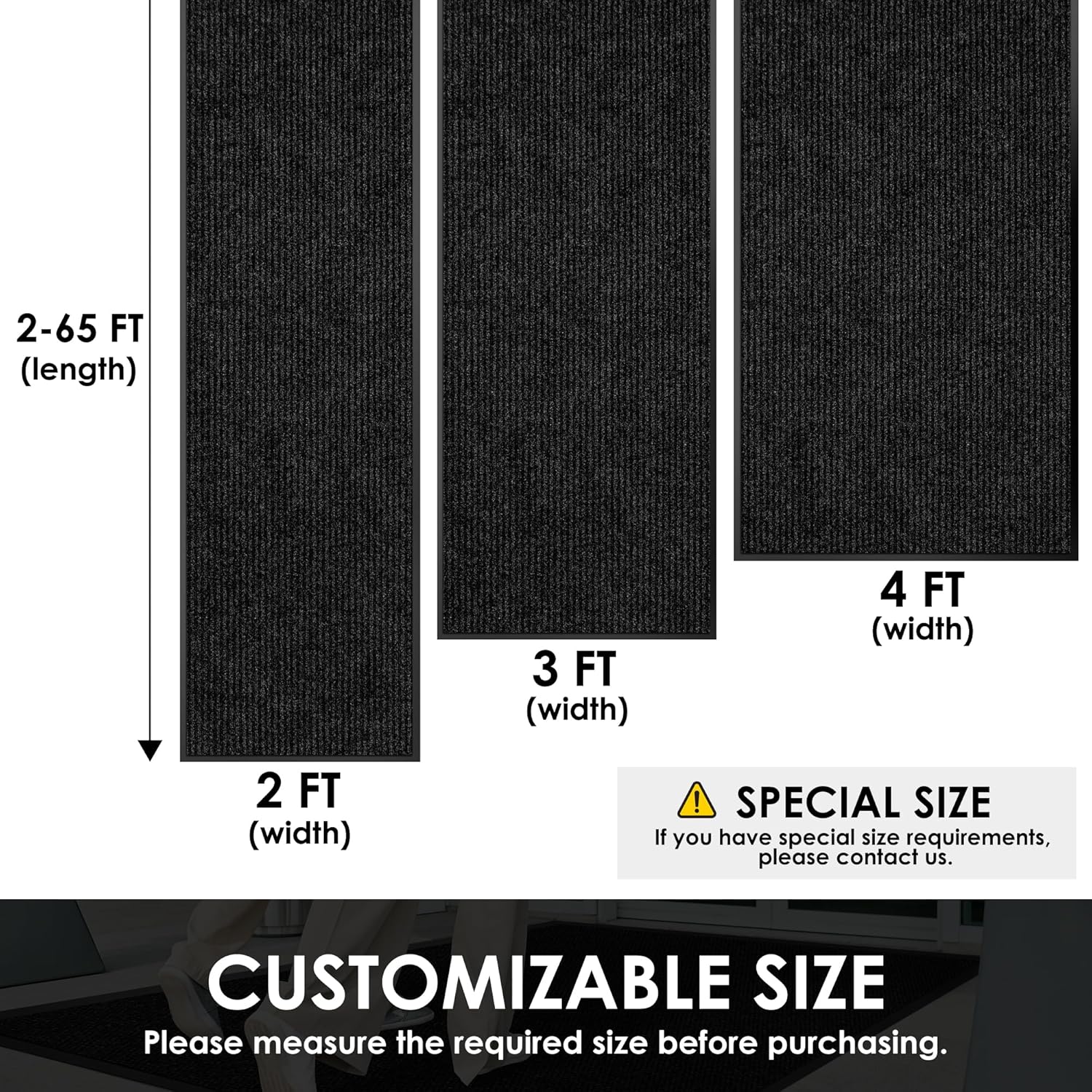 3′ x 60′ Front Door Mat Indoor Outdoor Entrance, Commercial Floor Mat Heavy Duty Dirt Trapper Entryway Doormat, Custom Size Non Slip Rubber Backing Welcome mat, Door Mat for High Traffic Area
