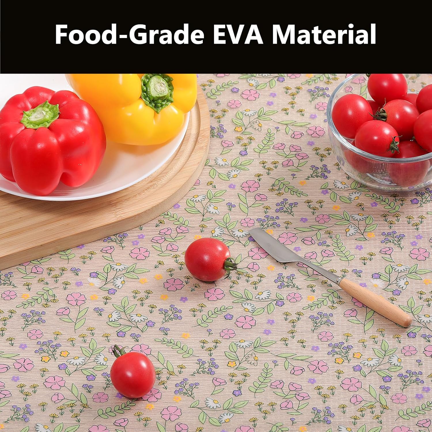 INNOLITES Non-Slip Shelf Liner – Cabinet & Drawer Liner Non-Adhesive – Waterproof Oil-Proof – Durable EVA with Floral for Kitchen Cabinets Refrigerator – BPA-Free, Easy to Cut 23.6" x 118"