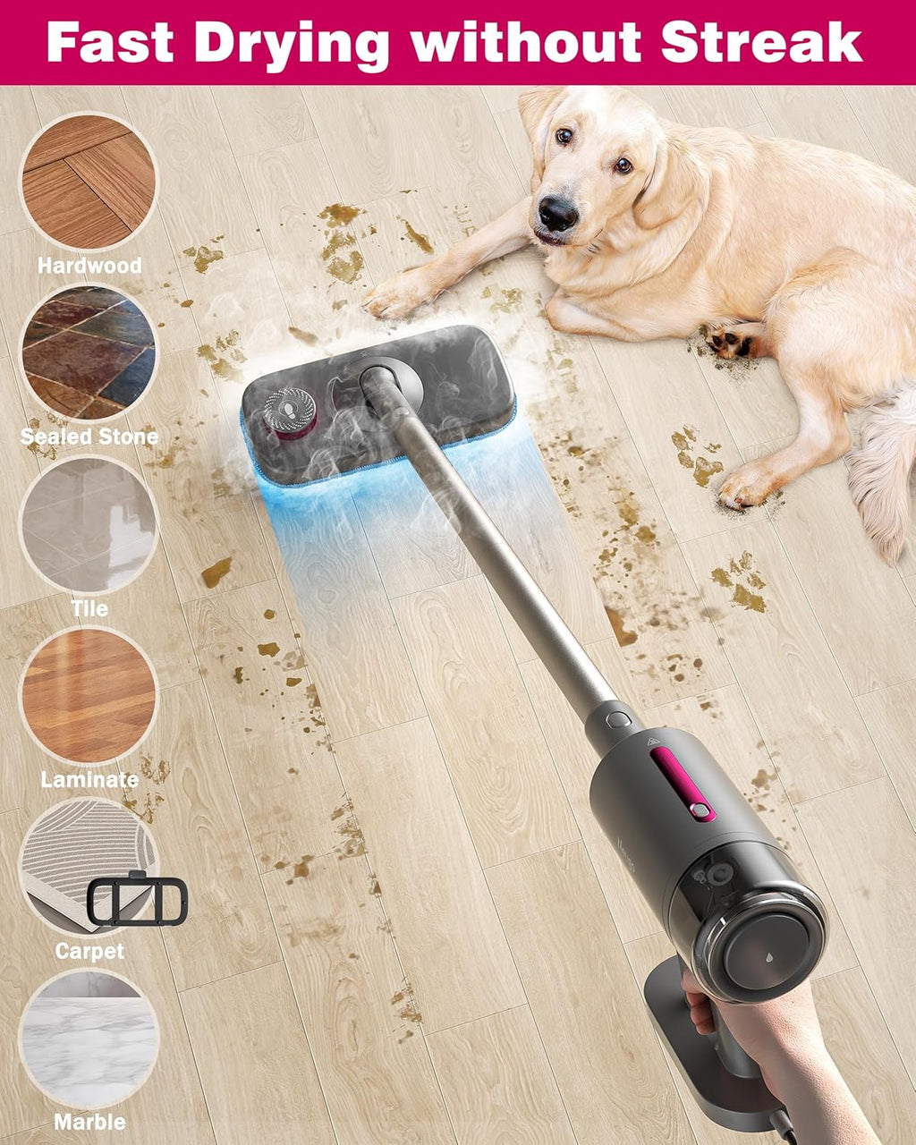 Steam Mop for Floor Cleaning, 7in1 Handheld Steamer Cleaner Detachable for Hardwood Laminate,Vinyl,Carpet,Tile,Grout,All Floors, Multi Purpose for Home,1500W 230℉ 23ft Cord,Front Sprayer,Store Station