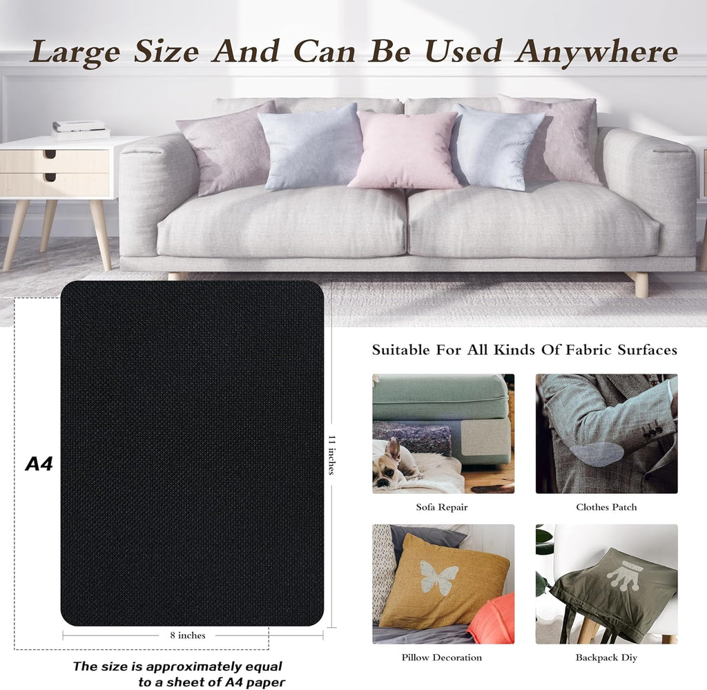 Coarse Linen Repair Patches, Self-Adhesive Linen Fabric Patches, 8X11 inch 2 PCS, Multi Color, Can be Used for Linen Sofa Repair and Linen Clothes Repair(8" x 11"-2PCS,Black 1.0)