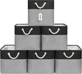 13x13 Inch Cube Storage Bins with Reinforced Bottom Cardboard, 6 Pack Large Collapsible Fabric Storage Cubes with Handles for Shelf, Closet, Toy, Laundry Organization (Black&Gray)