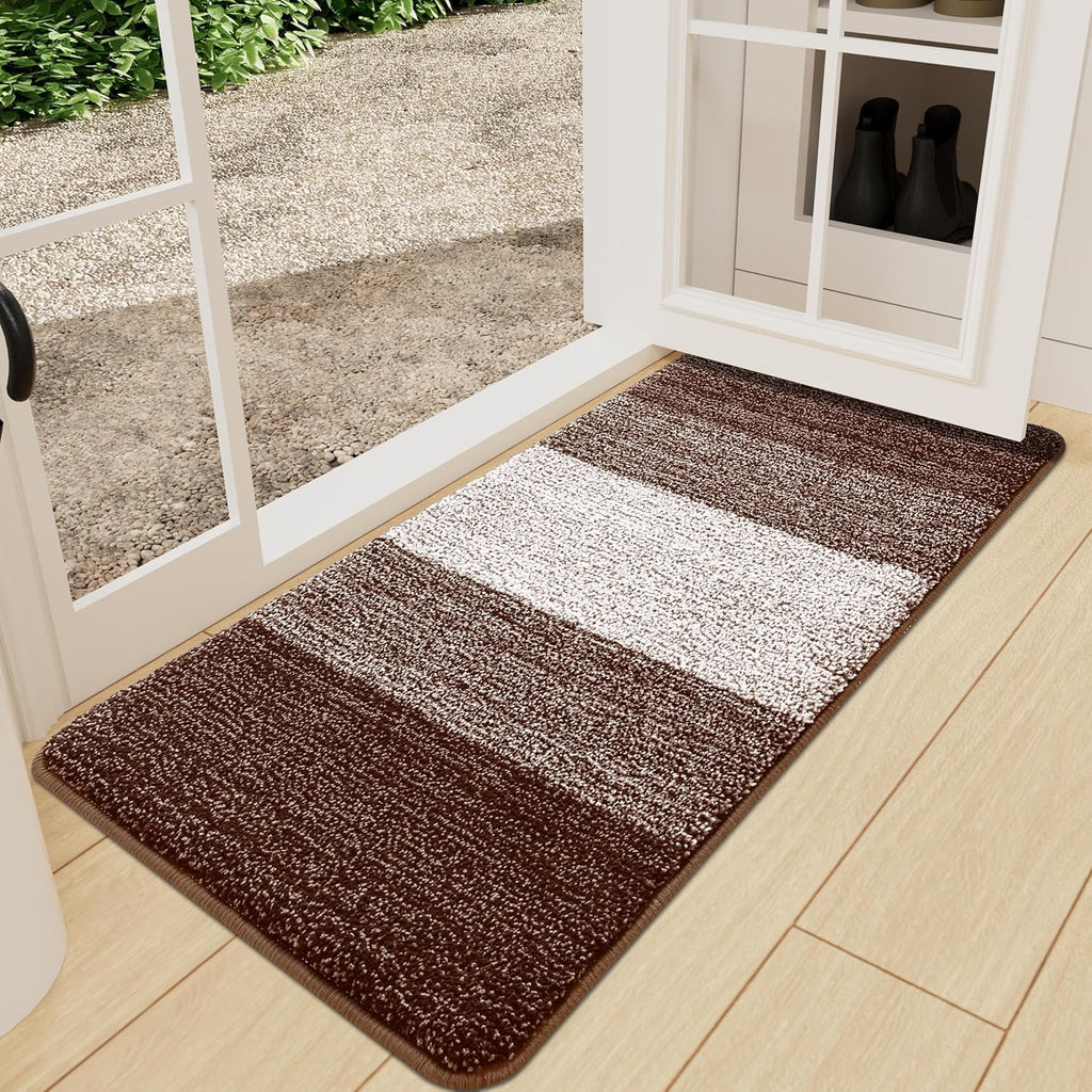 Kitinjoy Indoor Outdoor Door Mat, 71x24 Non-Slip Absorbent Dirt Trapper, Low-Profile Washable Inside Entrance Front Floor Mat, Sturdy Soft Entry Doormats for Entryway, Brown