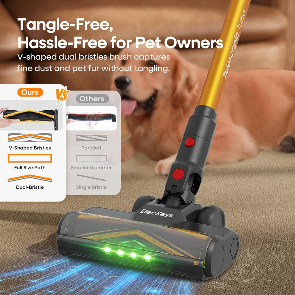 ElecKeys Cordless Vacuum Cleaner, Upgraded 580W 48KPA 65Mins Vacuum Cleaners for Home, Stick Vacuum with Self-Standing and Touch Screen, Anti-Tangled Handheld Vacuum for Pet Hair, Floors, Carpets, K10