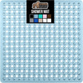 GORILLA GRIP Patented Square Shower Stall Mat, Small Bathtub Floor Mats for Stand Up Showers with Suction Cups and Drainage Holes, Machine Washable, Soft on Feet, Bathroom Accessories 21x21 Inch, Blue