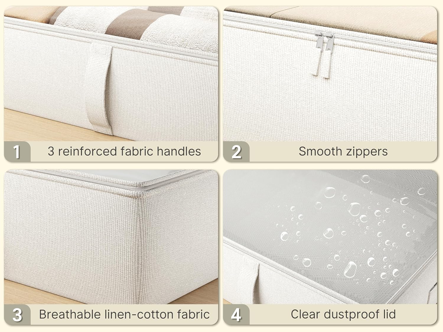 2-Pack Under Bed Storage Containers, 8 Inches Tall Underbed Clothes Storage Organizer Bin with Sturdy Sidewalls/Bottom, Under the Bed Storage Bags 2 Storage Bins, Beige