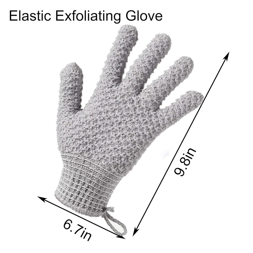 Bath Exfoliating Gloves - 4 Pcs Lengthened and Large Scrubbing Gloves for Shower, Spa, Massage - Scrub Mitts for Body, Face, Hand and Foot (Black and Gray)