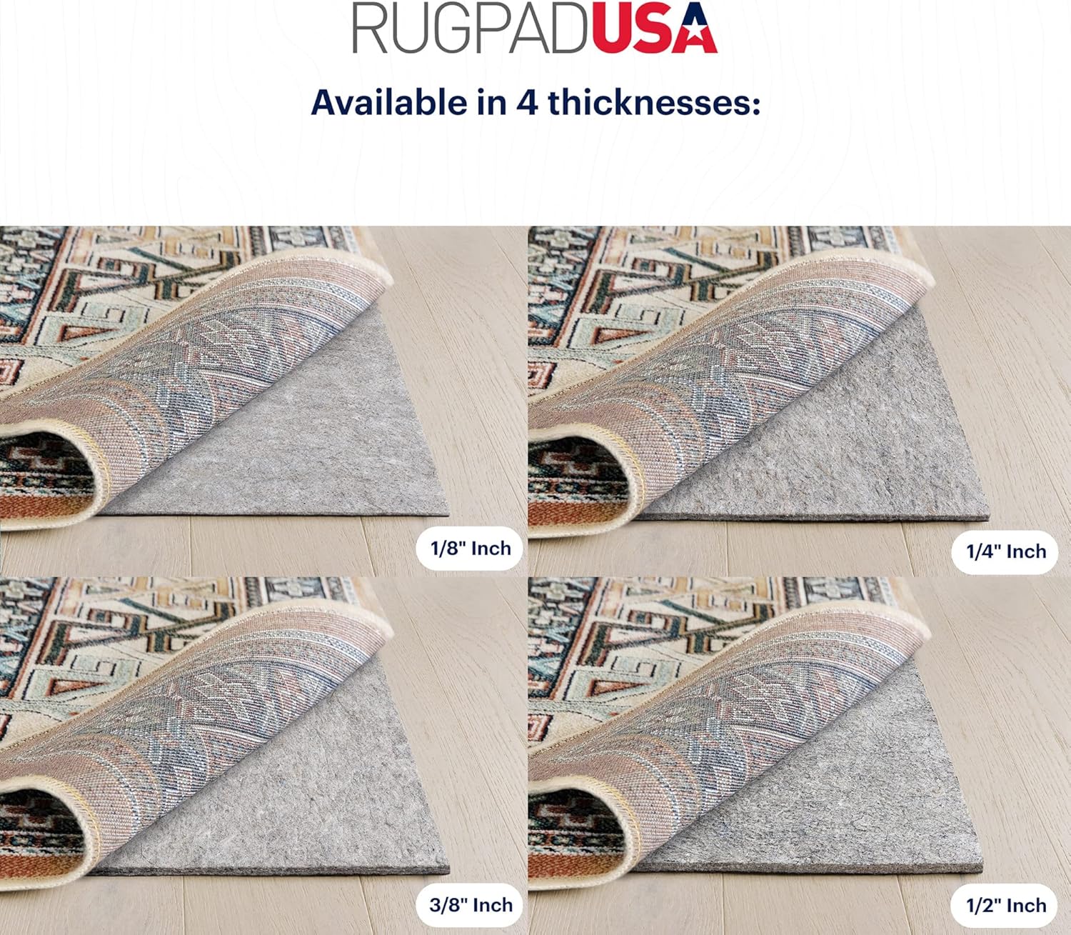 RUGPADUSA - Dual Surface - 12'x15' - 3/8" Thick - Felt + Rubber - Enhanced Non-Slip Rug Pad - Adds Comfort and Protection - for Hard Surface Floors