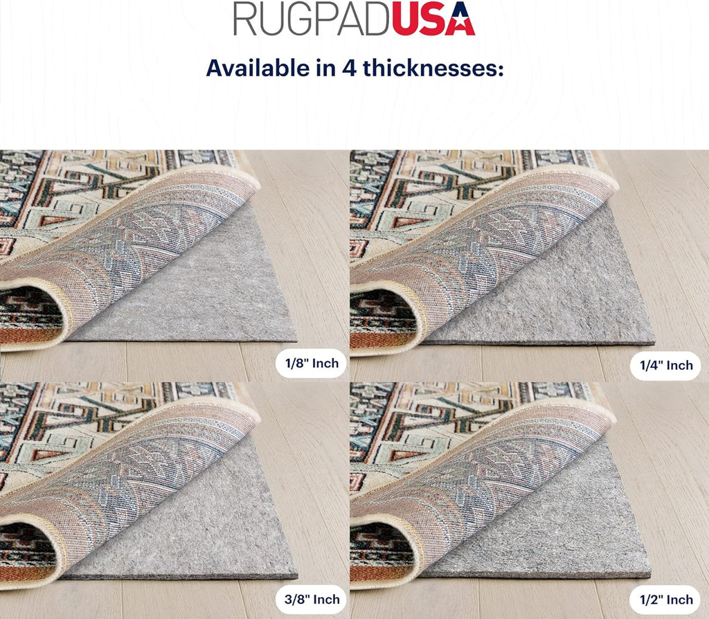 RUGPADUSA - Dual Surface - 6' Square - 3/8" Thick - Felt + Rubber - Enhanced Non-Slip Rug Pad - Adds Comfort and Protection - for Hard Surface Floors