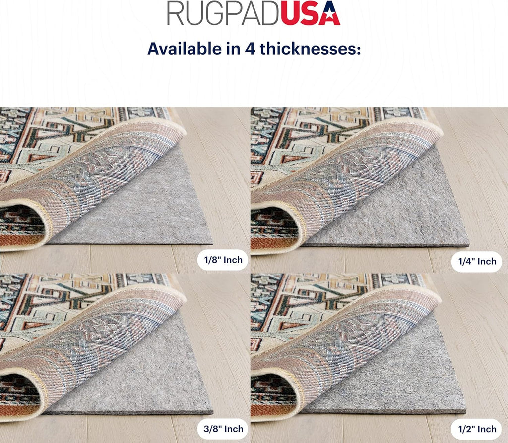 RUGPADUSA - Dual Surface - 8'x11' - 1/2" Thick - Felt + Rubber - Non-Slip Backing Rug Pad - Adds Comfort and Protection - for Hard Surface Floors