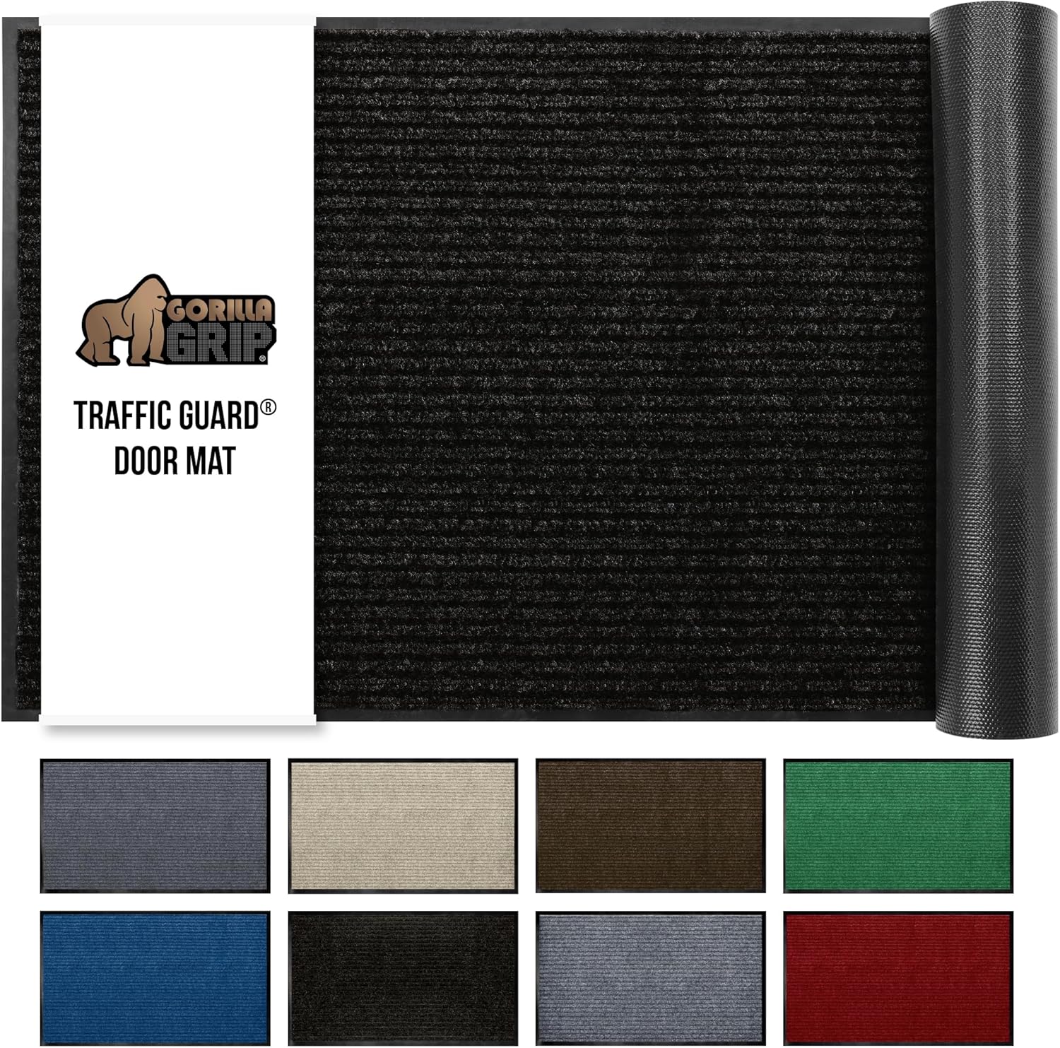 GORILLA GRIP Traffic Guard Door Mat, 72x48, Heavy Duty Welcome Mats, Commercial Office Space Doormat, Waterproof, Fade Resistant, Strong Rubber Backing, Low Profile, Shoe and Boot Scraper, Jet Black