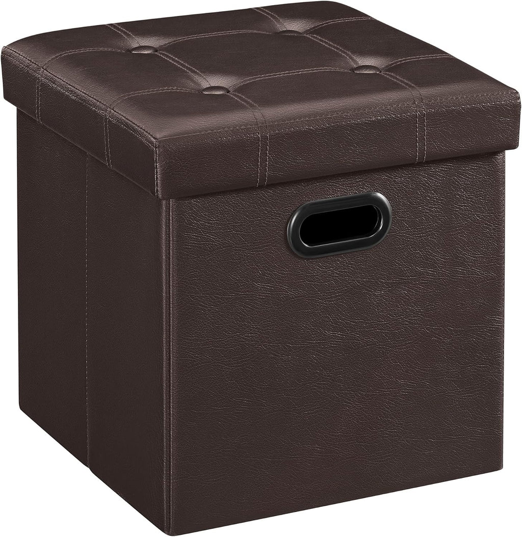 SONGMICS MAZIE Collection - 15 Inches Ottoman with Storage, Footstool, Storage Ottoman with Metal Grommet Handles, Load 660 lb, for Dorm, Living Room, Bedroom, Synthetic Leather, Brown ULSF30Z
