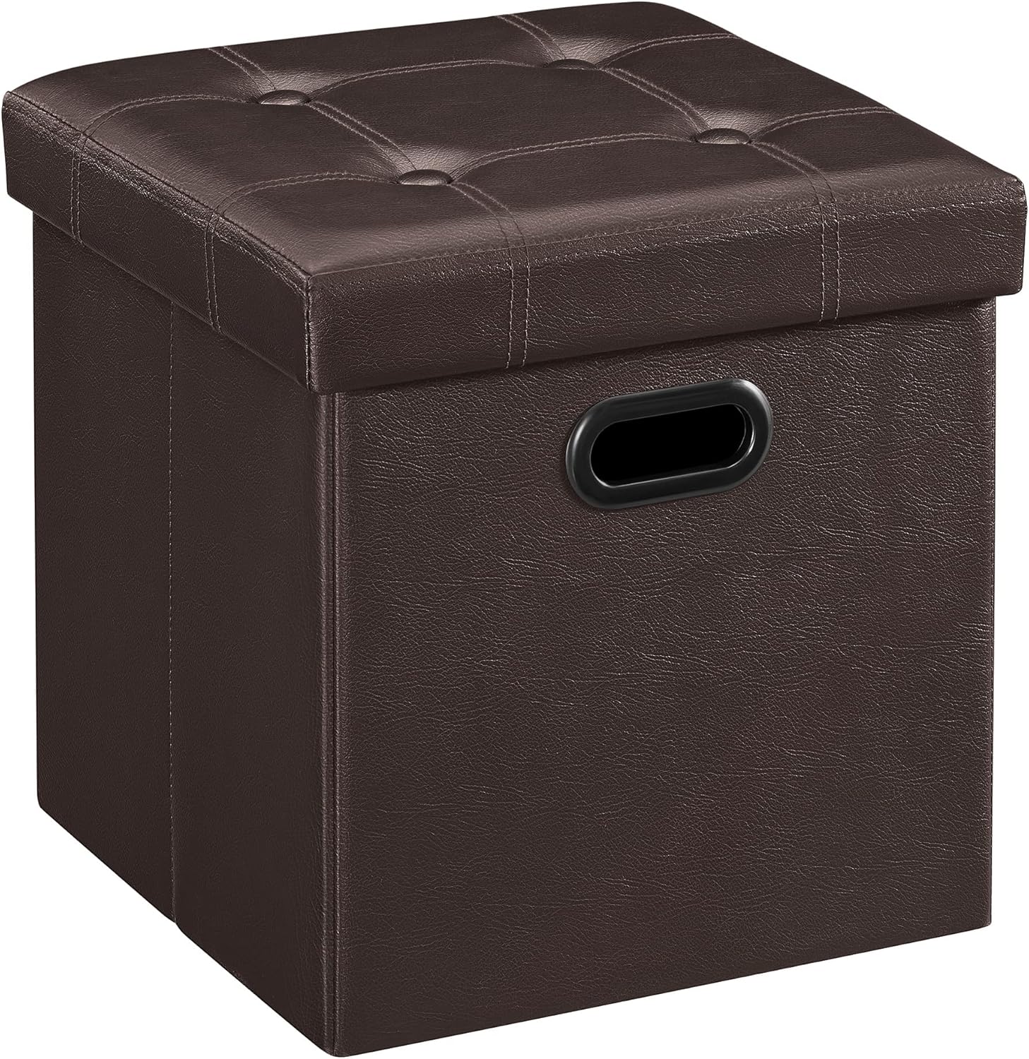 SONGMICS MAZIE Collection - 15 Inches Ottoman with Storage, Footstool, Storage Ottoman with Metal Grommet Handles, Load 660 lb, for Dorm, Living Room, Bedroom, Synthetic Leather, Brown ULSF30Z