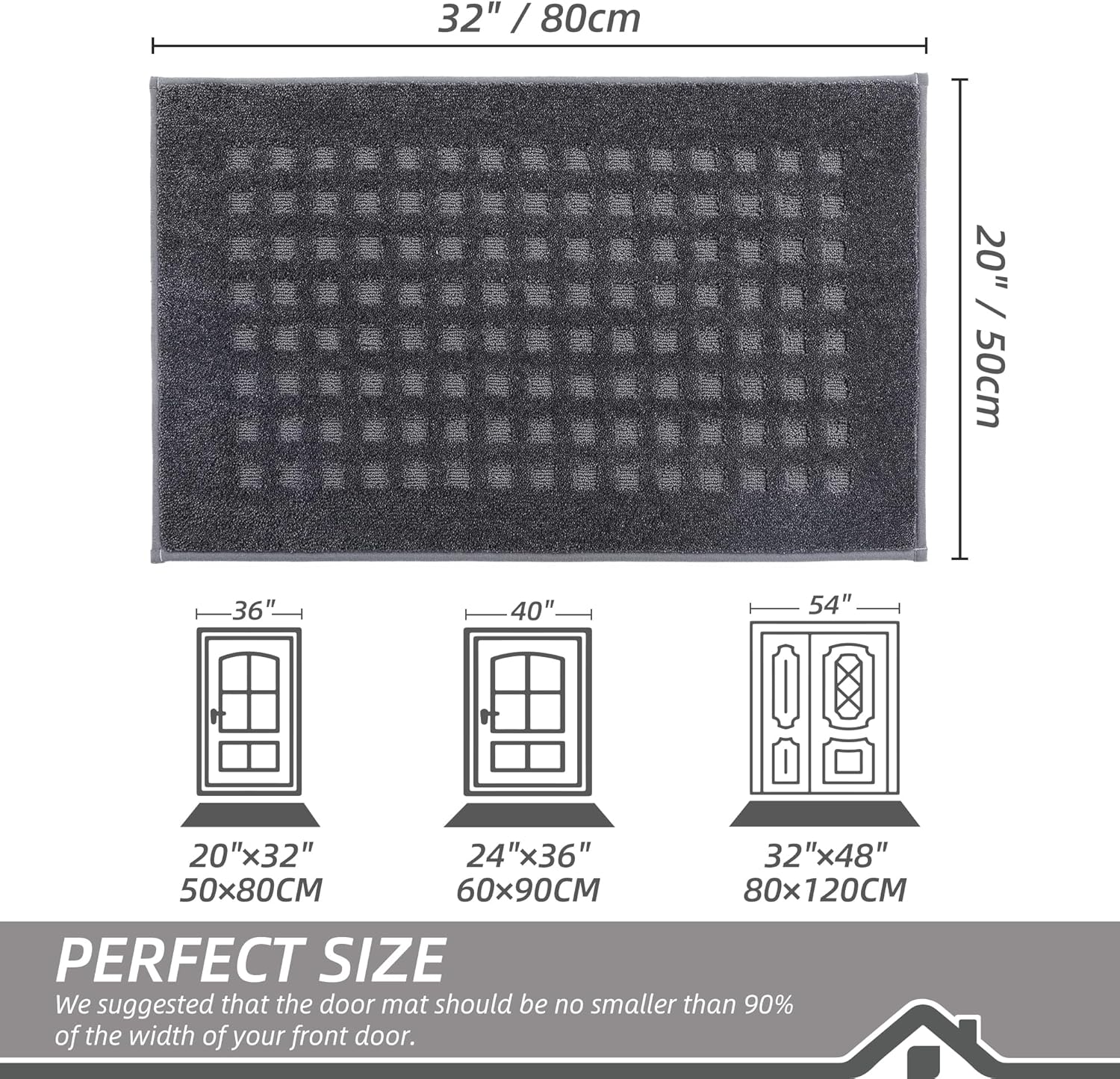 BEQHAUSE Waffle Door Mats Indoor 20"x32", Dog Mat for Muddy Paws Absorbent and Dirt Resist Floor Mats Non-Slip Washable Rugs for Entryway, Welcome Mat for Front Back Door, Muddy Wet Shoes, Dark Grey