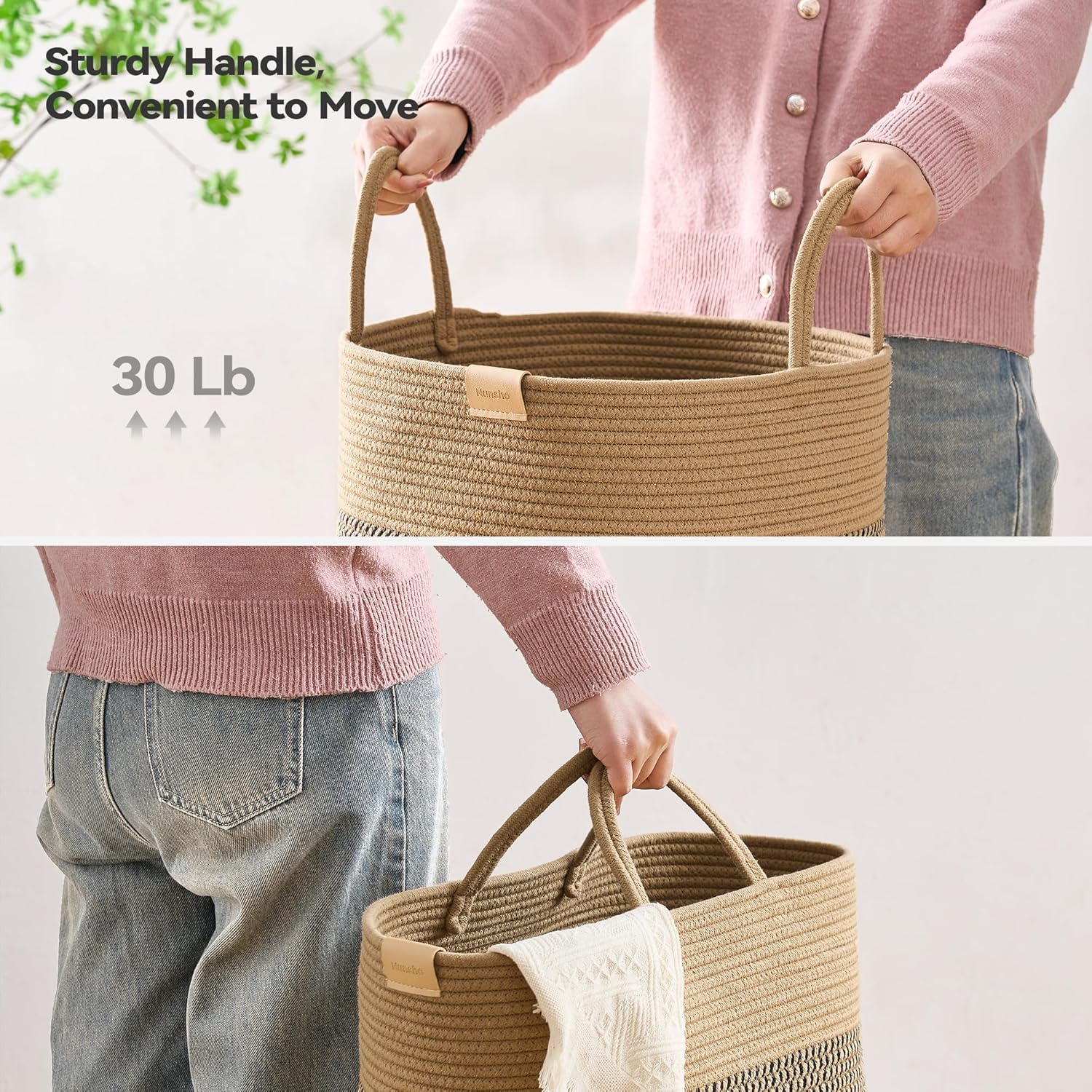 Laundry Hamper 95L,Large Laundry Basket for Clothes,Decorative Storage Basket for Blankets,Cotton Rope Woven basket for bedroom,Dark Brown