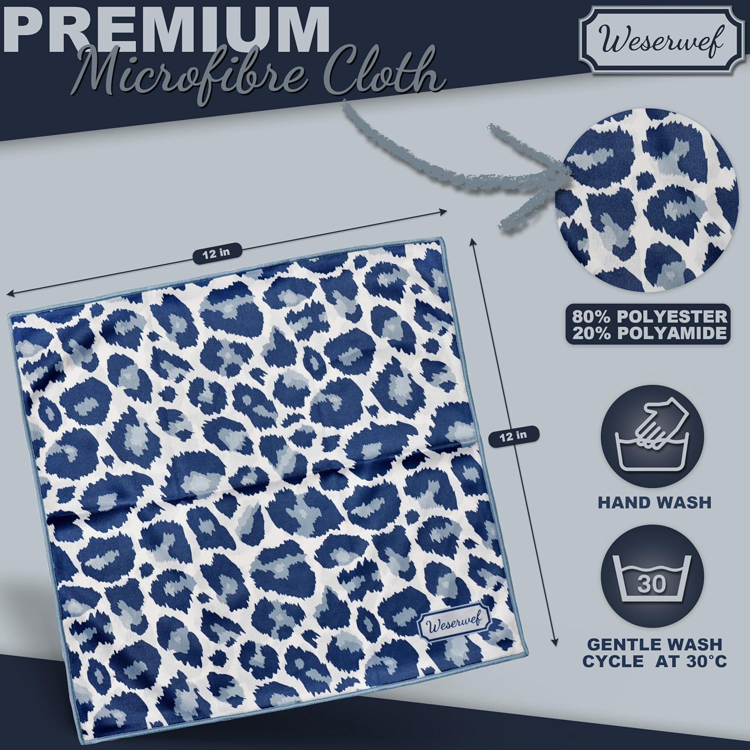 WESERWEF Design Microfiber Glasses Cleaning Cloth – Premium Cleaning Cloth for Eyeglasses, Screens, Tablets, Cameras & Lenses, 12" x 12", Ultra-Soft & Scratch-Free (Leo)