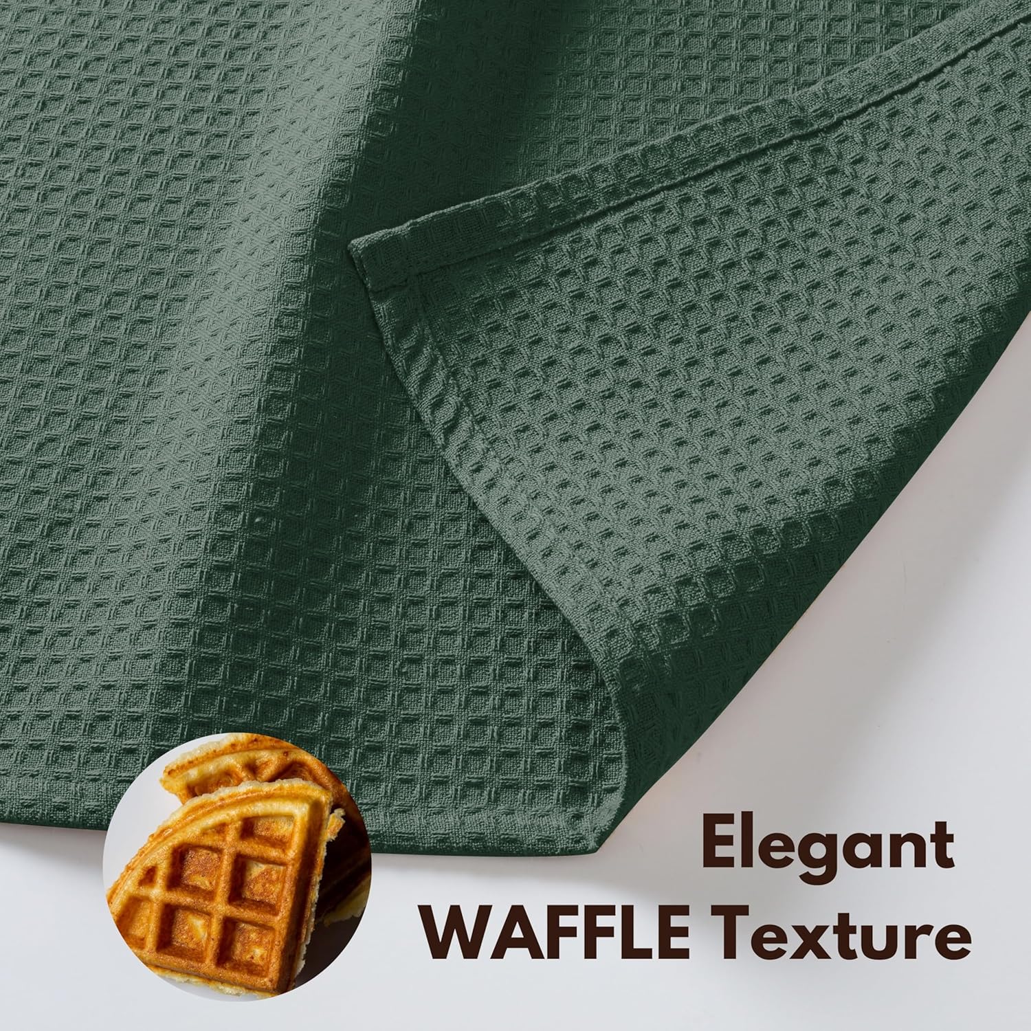 Native Fab Waffle Weave Dish Towels 12 Pack, 100% Cotton Kitchen Dishcloths with Hanging Loop, 16x26 Inches, Super Absorbent, Washable, Quick Dry for Kitchen Cleaning, Drying Dishes, Forest Green