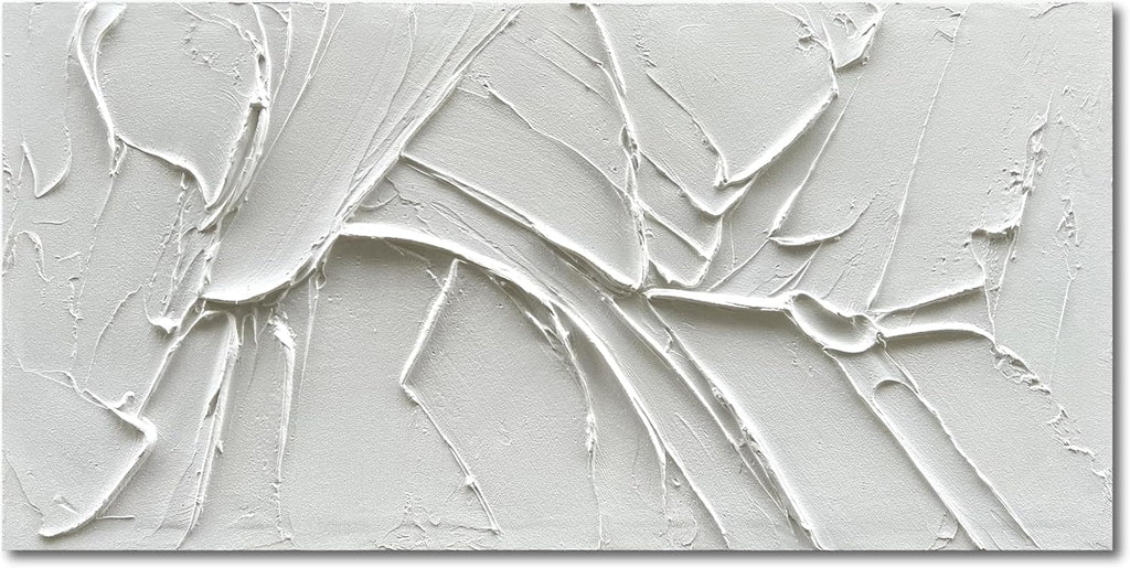 NANKAI Hand-Painted Thick Texture White Minimalist Oil Painting 30x60 Inch Large Contemporary Art Oil Painting, Home, Office Wall Decoration Art