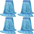 Lallisa 4 Pcs Commercial Mop Head Replacement Tube Microfiber Industrial Looped End Mop Heads Refill for Floor Cleaning for Home Commercial Industrial Use(Large,Blue)