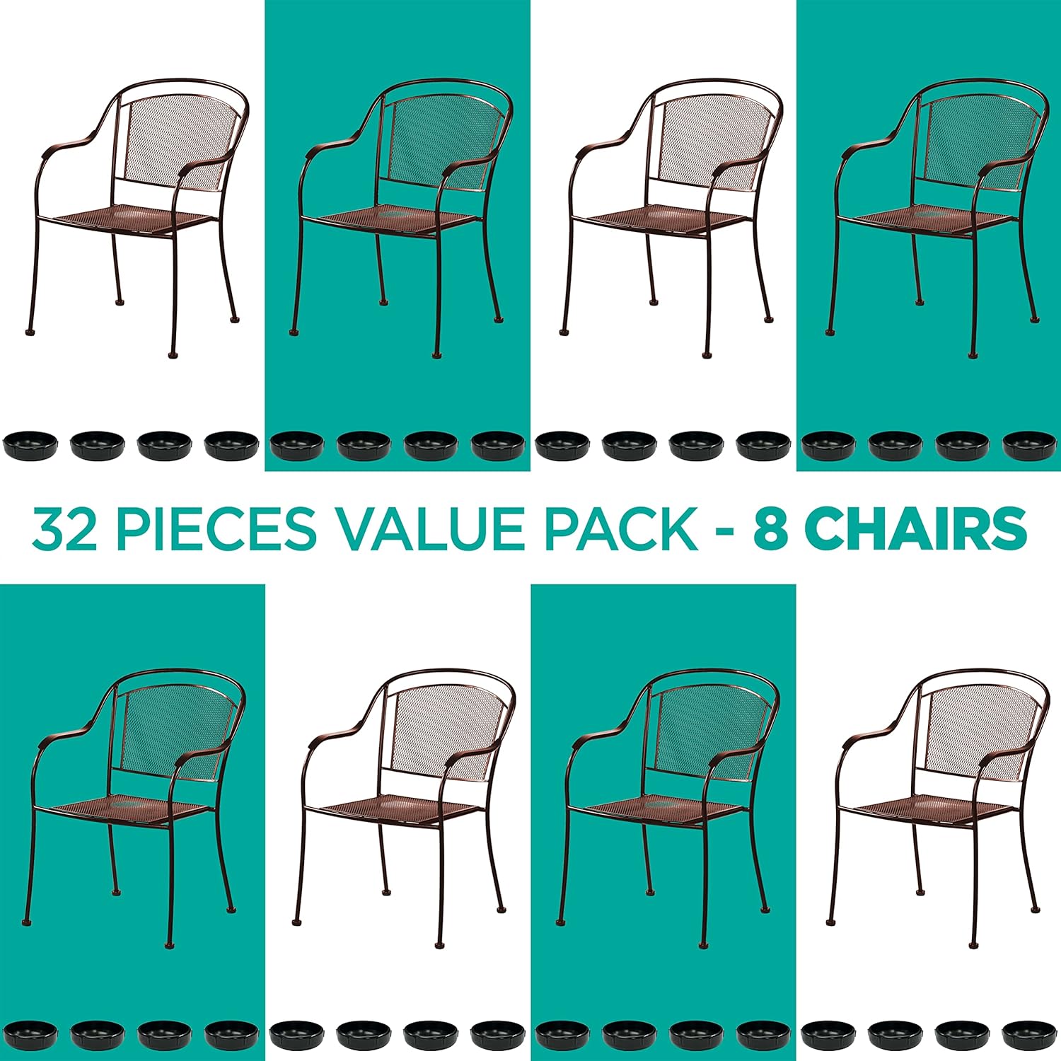 Wrought Iron Patio Furniture Feet Caps (32 Pack, Black) - 1.5" Round Plastic Outdoor Chair Leg Caps, Patio Furniture Replacement Feet