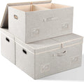 75 Quarts Extra Large Decorative Storage Bins with Lids, 3 Packs Beige Collapsible Storage Bins with Lids, Stackable Storage Bins Decorative Box Storage With Lid Extra Large