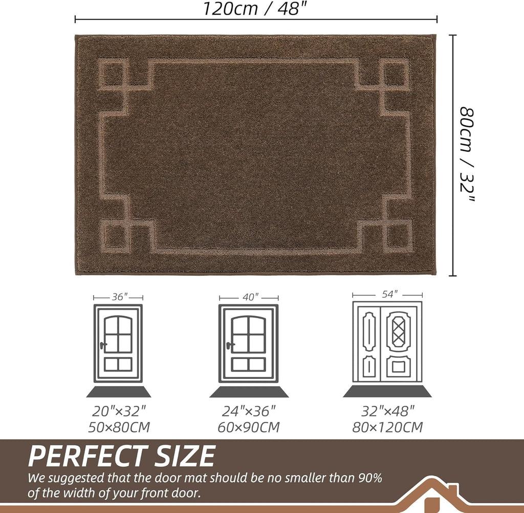 BEQHAUSE Door Mat 32" x 48", Non-Slip Door Mats Indoor Entryway Rugs Washable Low-Profile Absorbent and Stain Resist Floor Mats, Dog Door Mat for Front Back Door, Muddy Wet Shoes & Paws, Brown