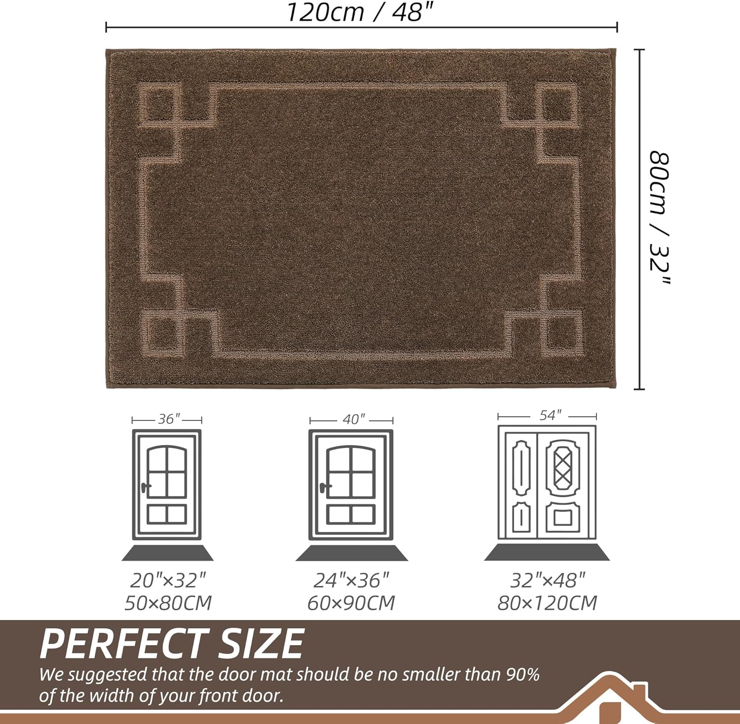BEQHAUSE Door Mat 32" x 48", Non-Slip Door Mats Indoor Entryway Rugs Washable Low-Profile Absorbent and Stain Resist Floor Mats, Dog Door Mat for Front Back Door, Muddy Wet Shoes & Paws, Brown
