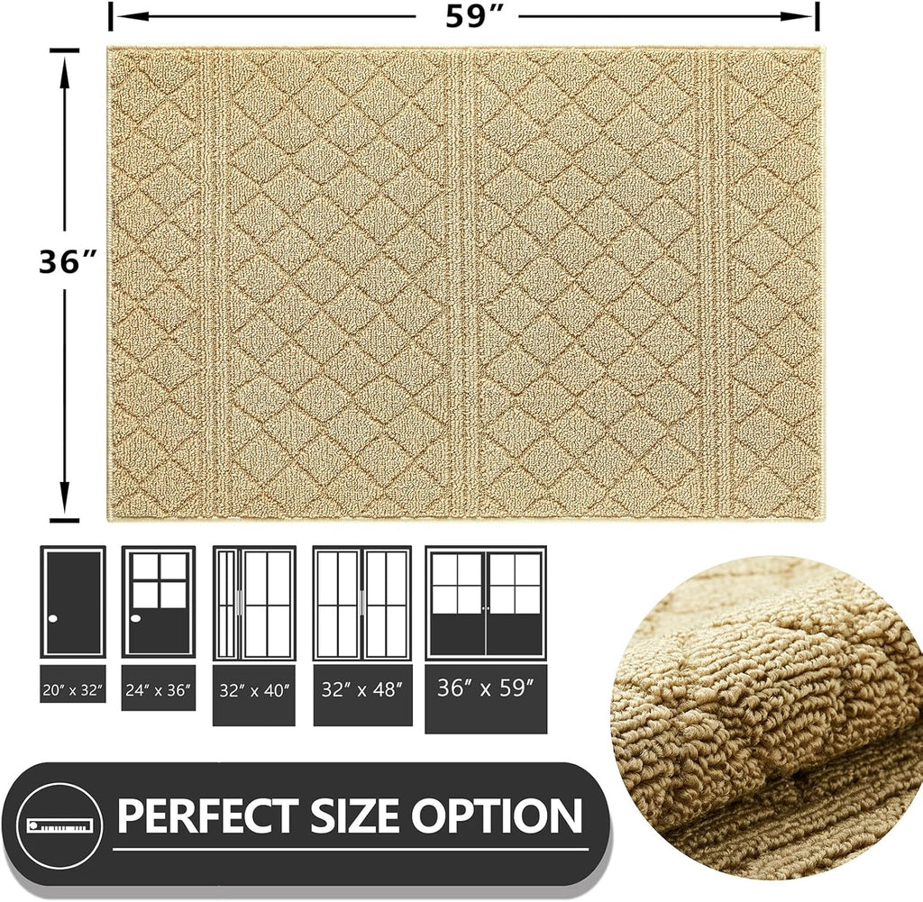 REFETONE Indoor Doormat, Front Back Door Mat 36"x59" Absorbent Rubber Backing Non Slip Door Mats, Low-Profile Resist Dirt Entrance Rugs, Machine Washable Door Rug Inside Floor Mat for Entryway, Beige