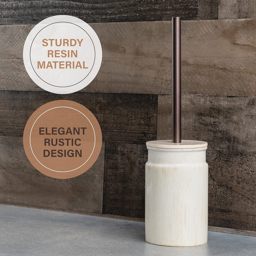 Creative Scents Rustic Luxe Toilet Brush and Holder Set - Beige Toilet Bowl Cleaner Brush with Strong Metal Handle - Long Bristles Toilet Bowl Brush and Holder - Rustic Farmhouse Decor