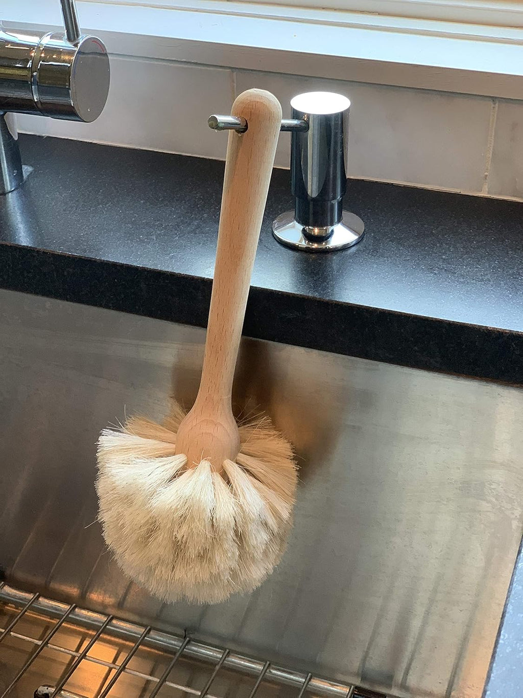 Fox Run Kitchen Brush, Natural Horsehair Fiber Dish and Glass Brush, 10"